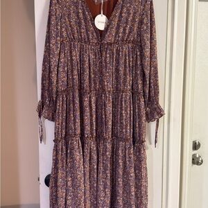 Storia Long Sleeve Floral Dress - Purple and Orange